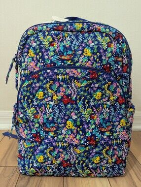 NWT! Vera Bradley X Disney Cotton Large Backpack Ariel Floral Deep Ultramarine